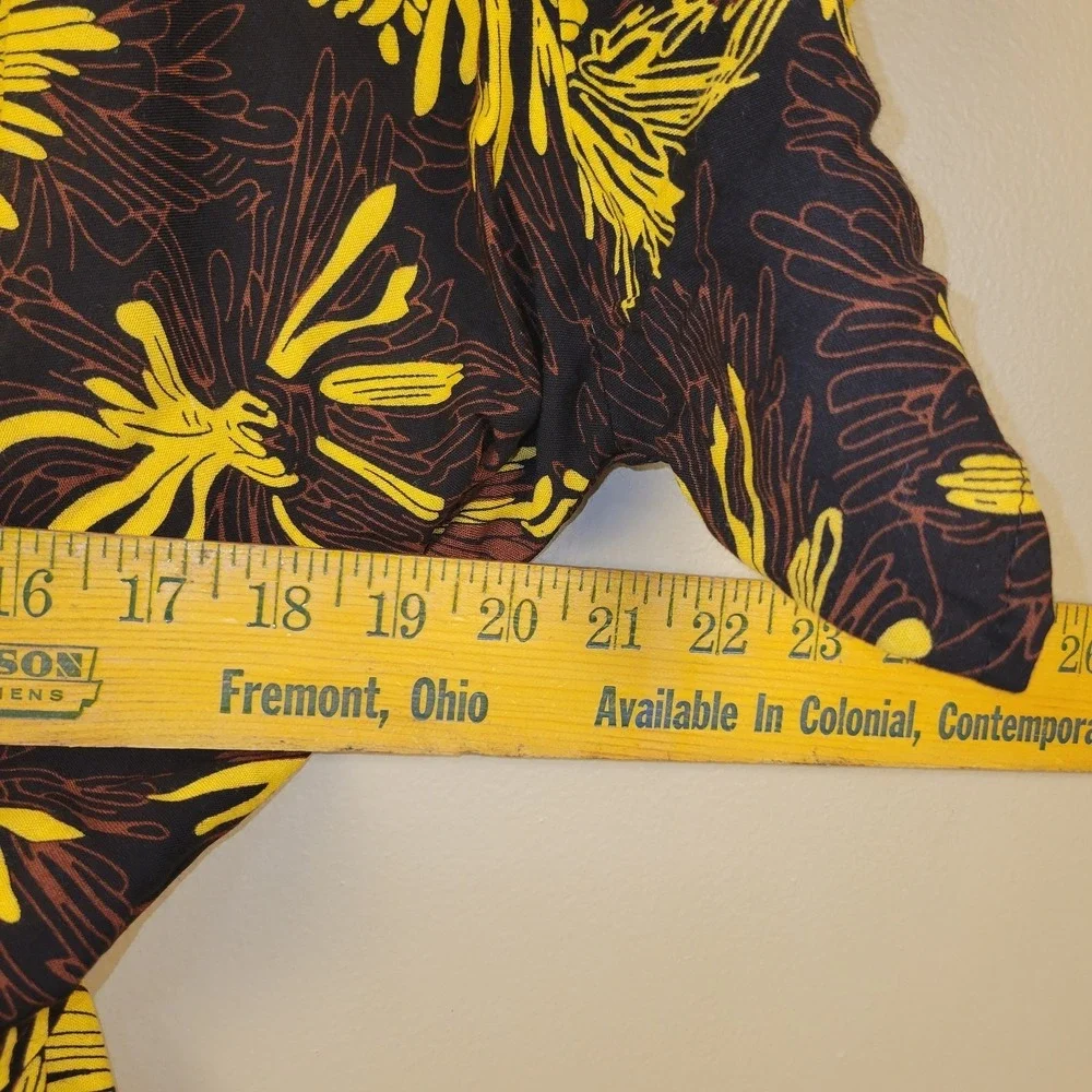 TAMSY Floral Midi Dress One Size Black Yellow‎ Brown Boho Tie Waist NWT